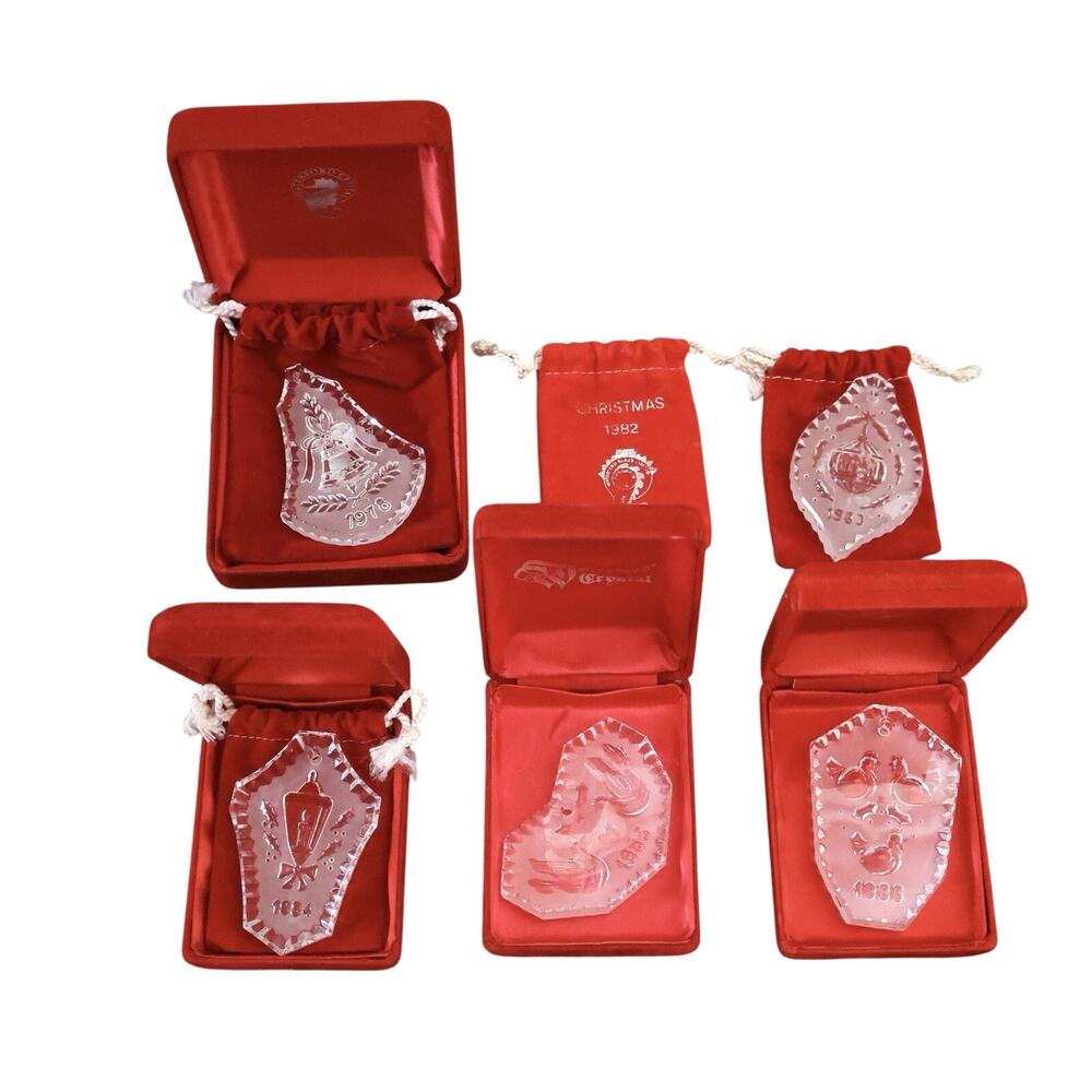 Vintage Waterford Crystal 12 Days of Christmas Ornaments 1978 1983-1986 Set of 5